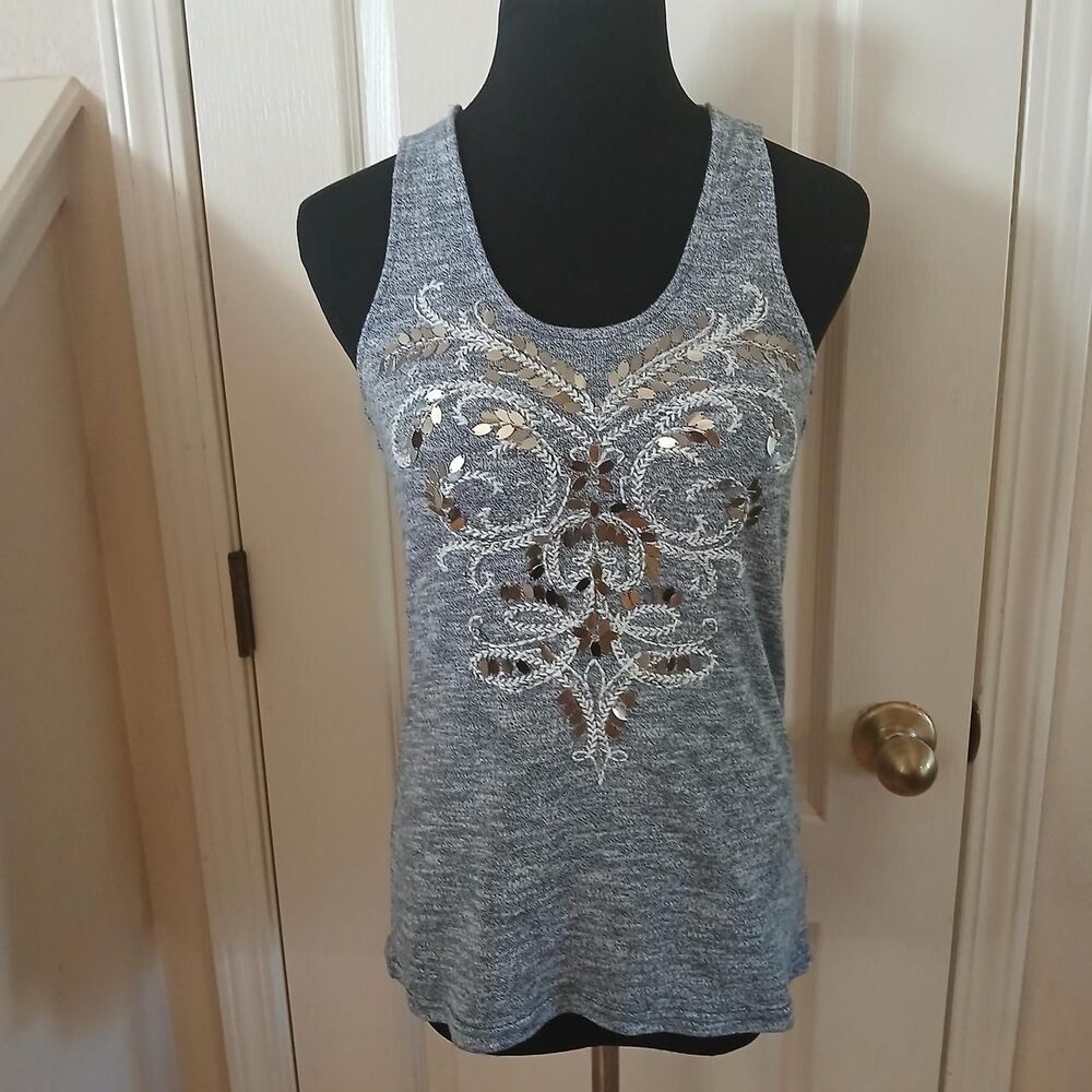 Y2K Vintage Mcbling Miss Me Sequin Lace Strappy Crisscross Back Tank Top M Indie